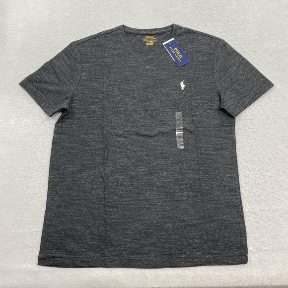 Polo Ralph Lauren T Shirt Men Medium Gray V Neck Short Sleeve Cotton Pony - Picture 1 of 9